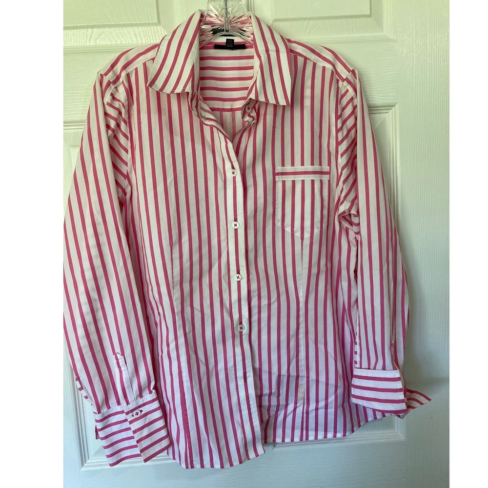 Foxcroft Shirt Pink White Striped Tailored LS Preppy Business Casual No Iron
